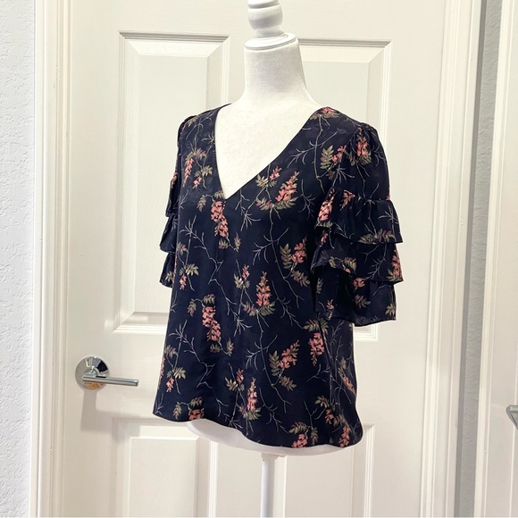 Rebecca Taylor Ivie Silk Fleur Sprig Floral Print Jacquard Top Size 4 - Picture 6 of 13
